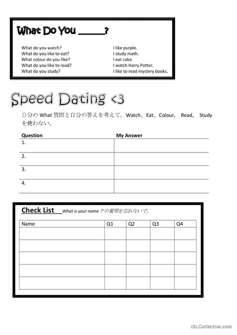 speed dating esl worksheet